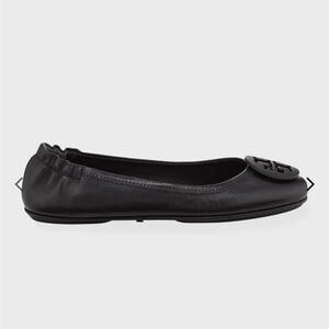 Tory Burch Women's Black Minnie Travel Leather Ballet Flats 10